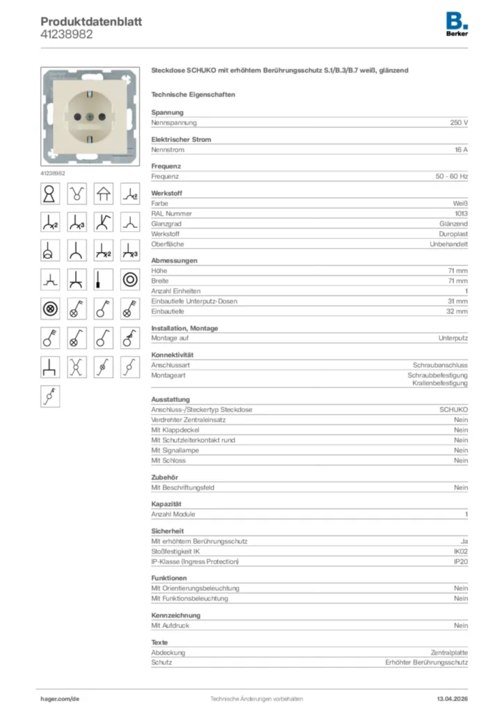 Bild Berker Produktdatenblatt 41238982 | Hager Deutschland