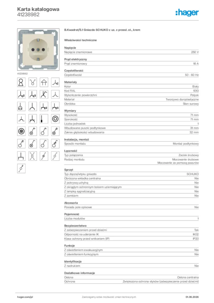 Zdjęcie Hager Karta katalogowa 41238982 | Hager Polska