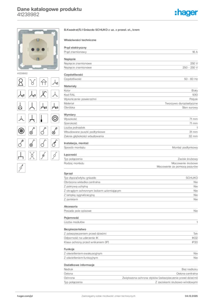 Zdjęcie Hager Dane katalogowe produktu 41238982 | Hager Polska