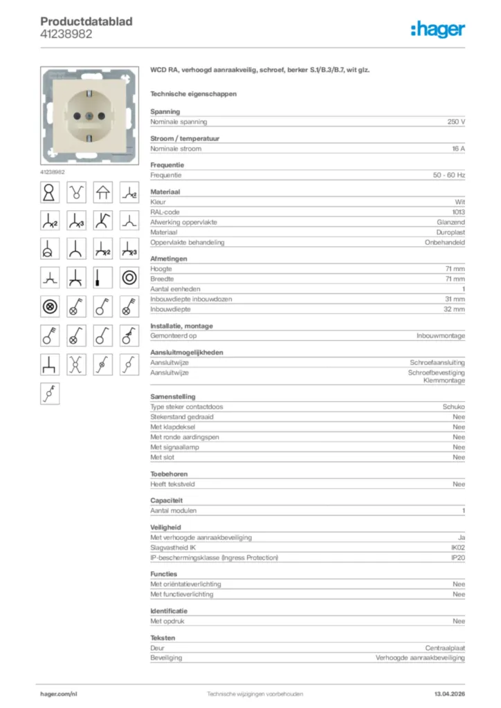 Afbeelding Hager Productdatablad 41238982 | Hager Nederland