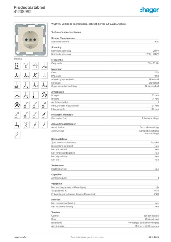 Afbeelding Hager Productdatablad 41238982 | Hager Nederland