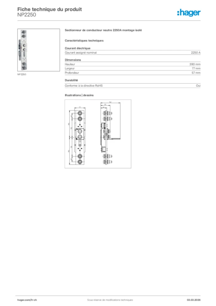 Image Hager Fiche technique du produit NP2250 | Hager Suisse