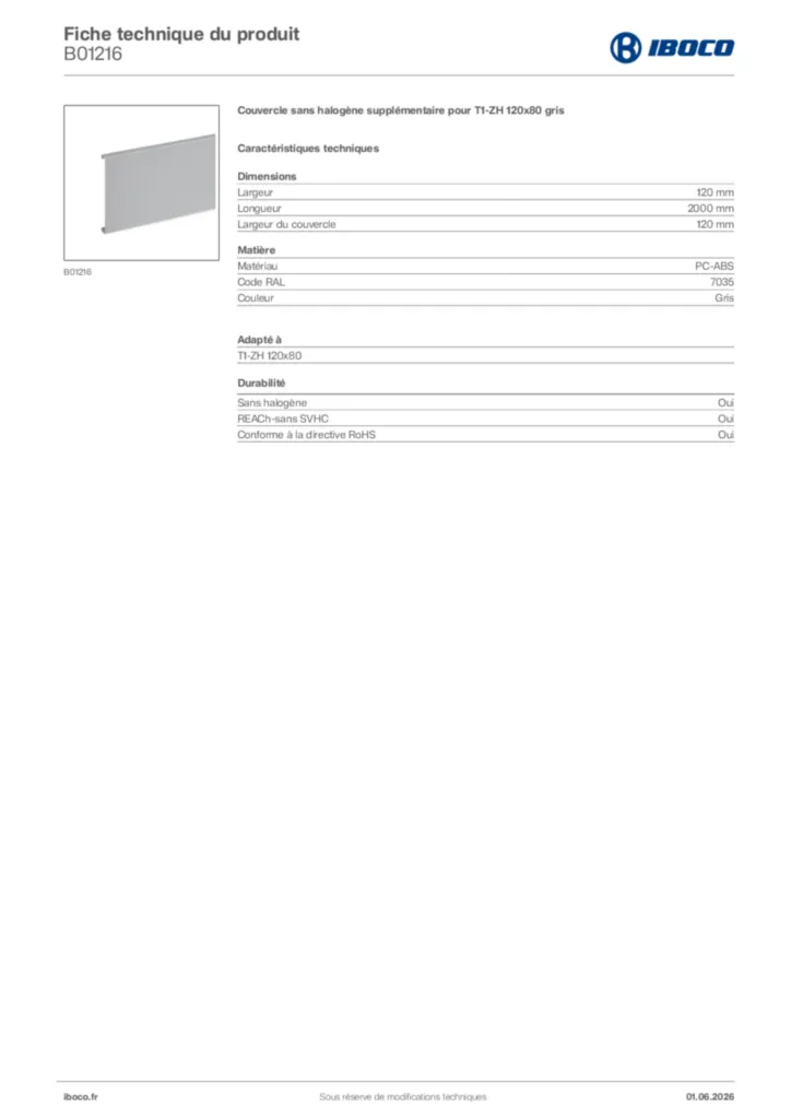 Image Iboco Fiche technique du produit B01216 | Hager France