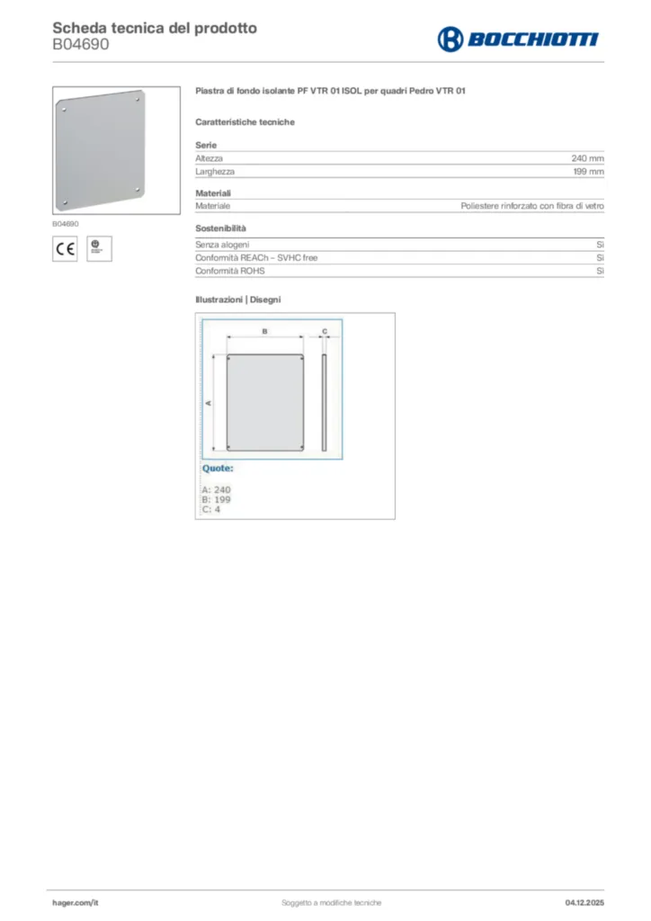 Immagine Bocchiotti Scheda tecnica del prodotto B04690 | Hager Italia