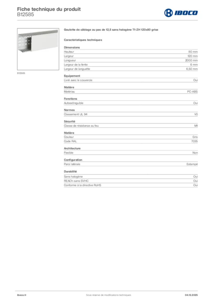 Image Iboco Fiche technique du produit B12585 | Hager France