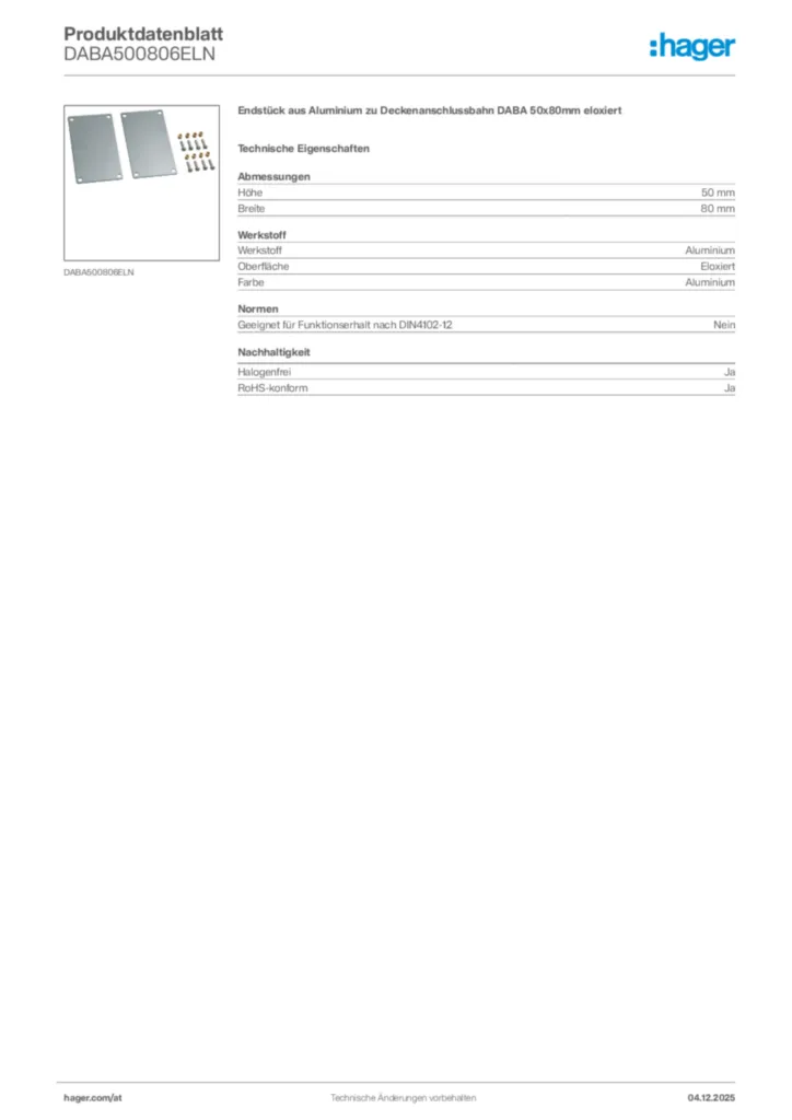Bild Hager Produktdatenblatt DABA500806ELN | Hager Deutschland
