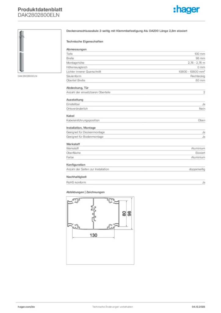 Bild Hager Produktdatenblatt DAK2802800ELN | Hager Deutschland