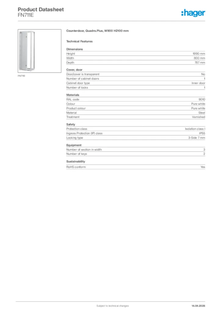 Image Hager Product data sheet FN711E  | Hager Africa