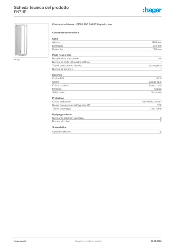 Immagine Hager Scheda tecnica del prodotto FN711E | Hager Italia