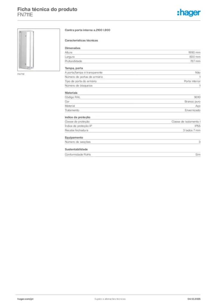 Imagem Hager Ficha técnica do produto FN711E | Hager Portugal