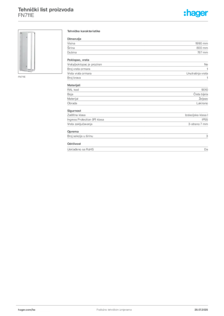 Slika Hager Product data sheet FN711E  | Hager