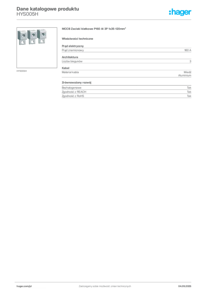 Zdjęcie Hager Dane katalogowe produktu HYS005H | Hager Polska