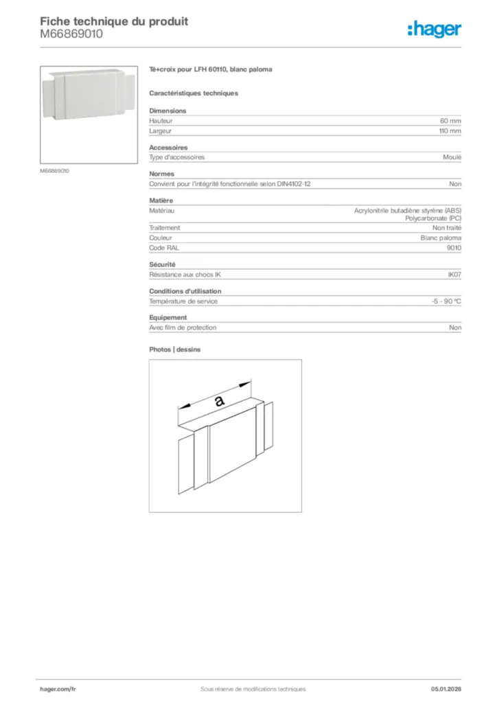 Image Hager Fiche technique du produit M66869010 | Hager France