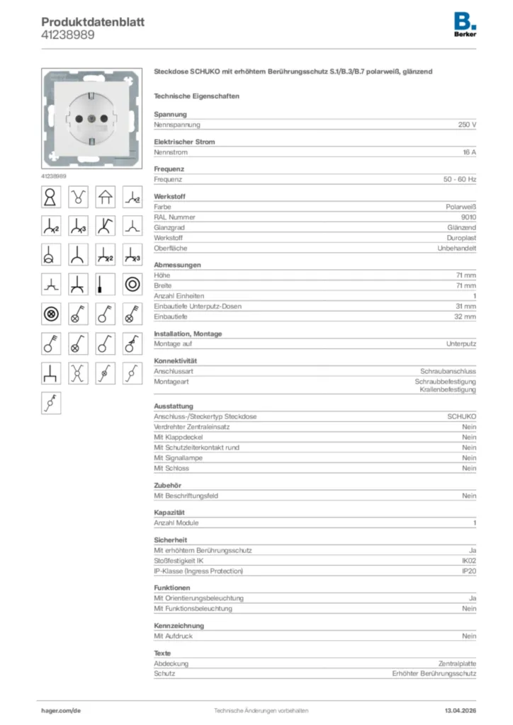Bild Berker Produktdatenblatt 41238989 | Hager Deutschland