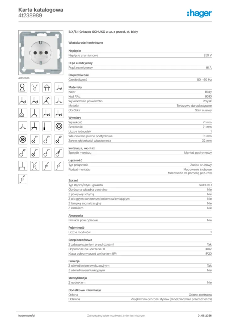 Zdjęcie Hager Karta katalogowa 41238989 | Hager Polska