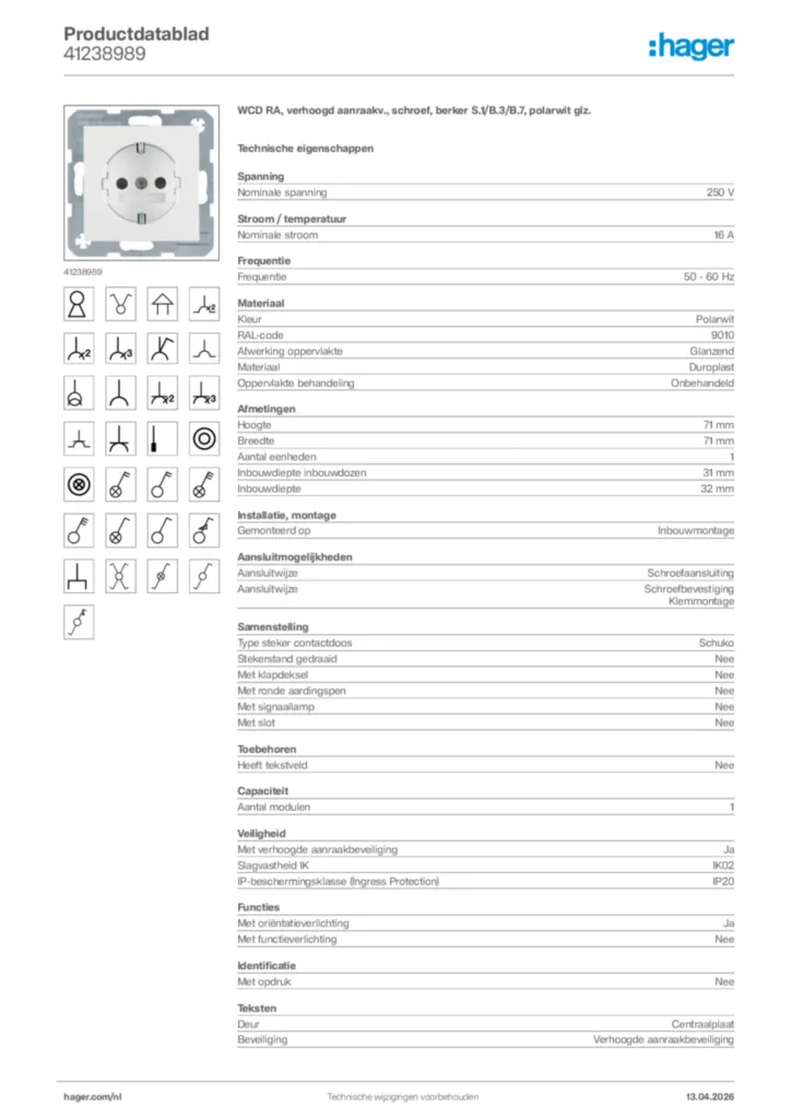 Afbeelding Hager Productdatablad 41238989 | Hager Nederland