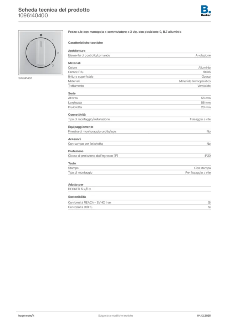 Immagine Berker Scheda tecnica del prodotto 1096140400 | Hager Italia