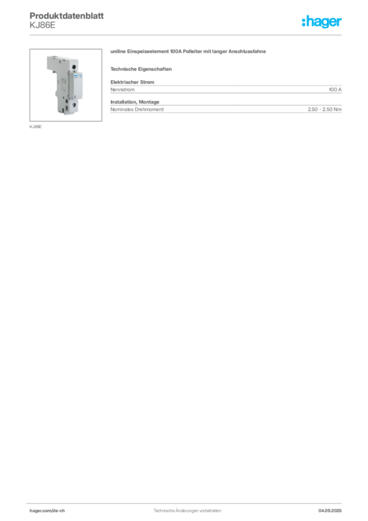 Bild Hager Produktdatenblatt KJ86E | Hager Schweiz