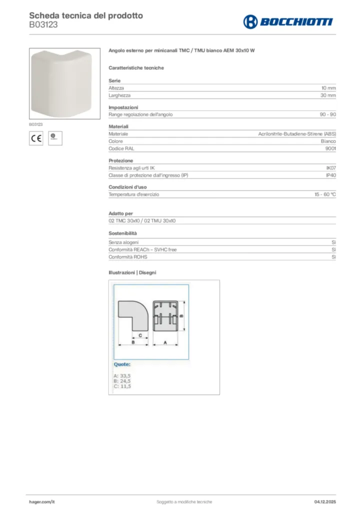 Immagine Bocchiotti Scheda tecnica del prodotto B03123 | Hager Italia