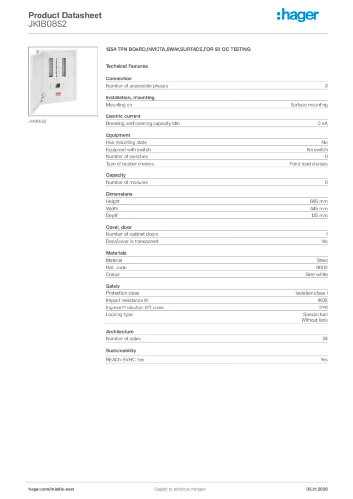 Image Hager Product data sheet JK1B08S2  | Hager