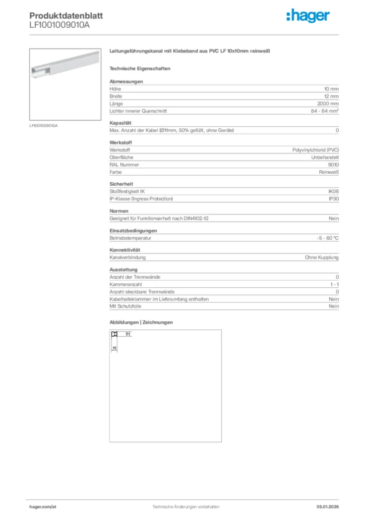Bild Hager Produktdatenblatt LF1001009010A | Hager Deutschland