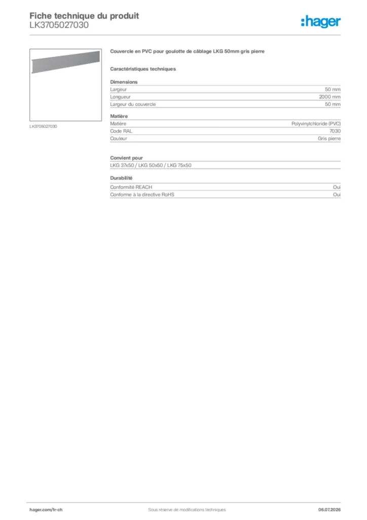 Image Hager Fiche technique du produit LK3705027030 | Hager Suisse