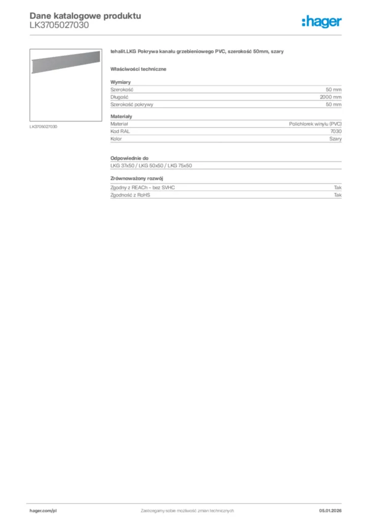 Zdjęcie Hager Karta katalogowa LK3705027030 | Hager Polska