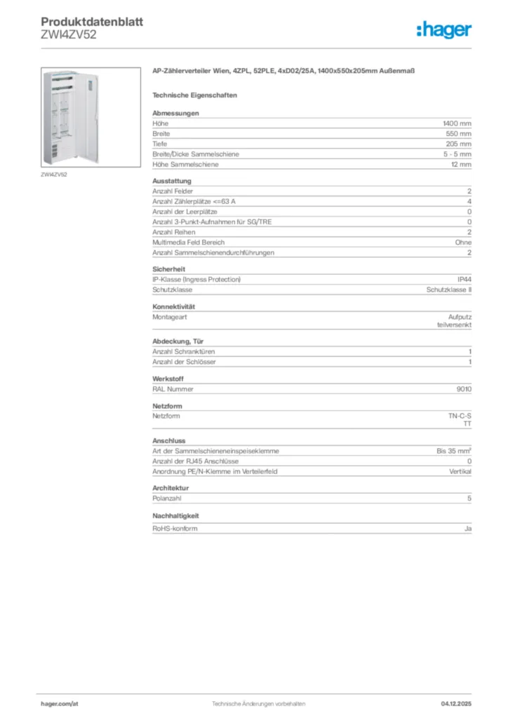 Bild Hager Produktdatenblatt ZWI4ZV52 | Hager Deutschland