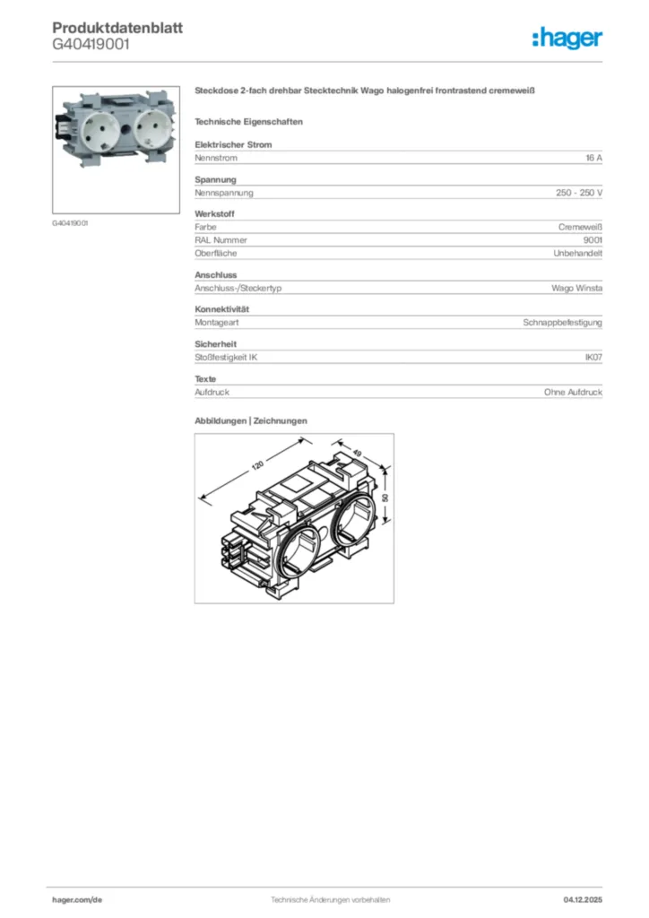 Bild Hager Produktdatenblatt G40419001 | Hager Deutschland