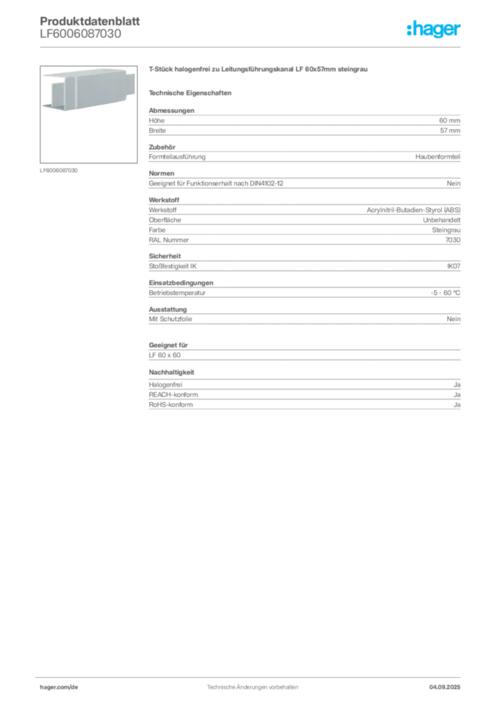 Bild Hager Produktdatenblatt LF6006087030 | Hager Deutschland