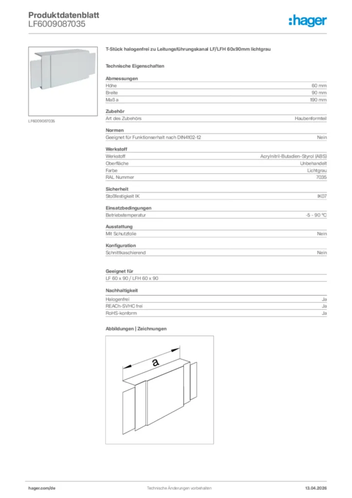 Bild Hager Produktdatenblatt LF6009087035 | Hager Deutschland