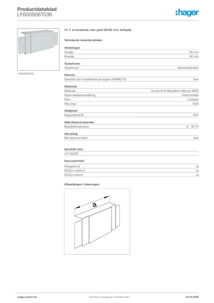 Afbeelding Hager Productdatablad LF6009087035 | Hager Belgium
