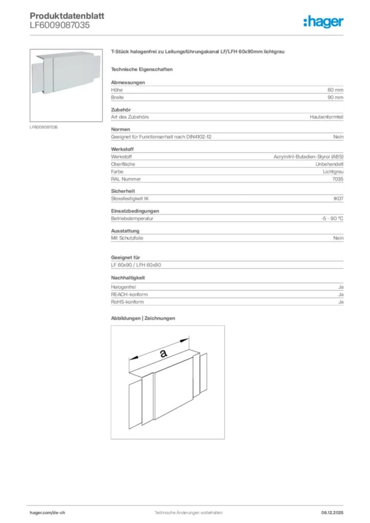 Bild Hager Produktdatenblatt LF6009087035 | Hager Schweiz