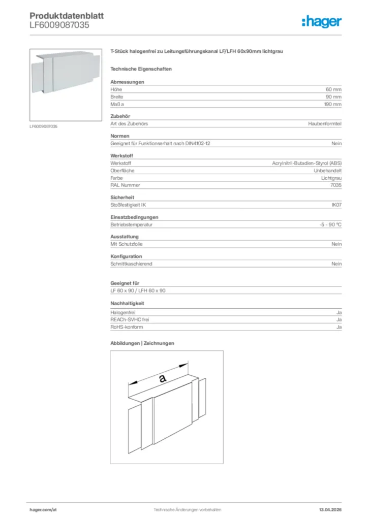 Bild Hager Produktdatenblatt LF6009087035 | Hager Deutschland