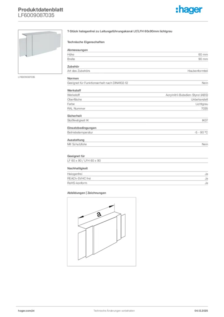 Bild Hager Produktdatenblatt LF6009087035 | Hager Deutschland