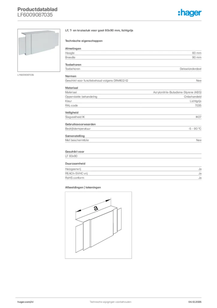 Afbeelding Hager Productdatablad LF6009087035 | Hager Nederland