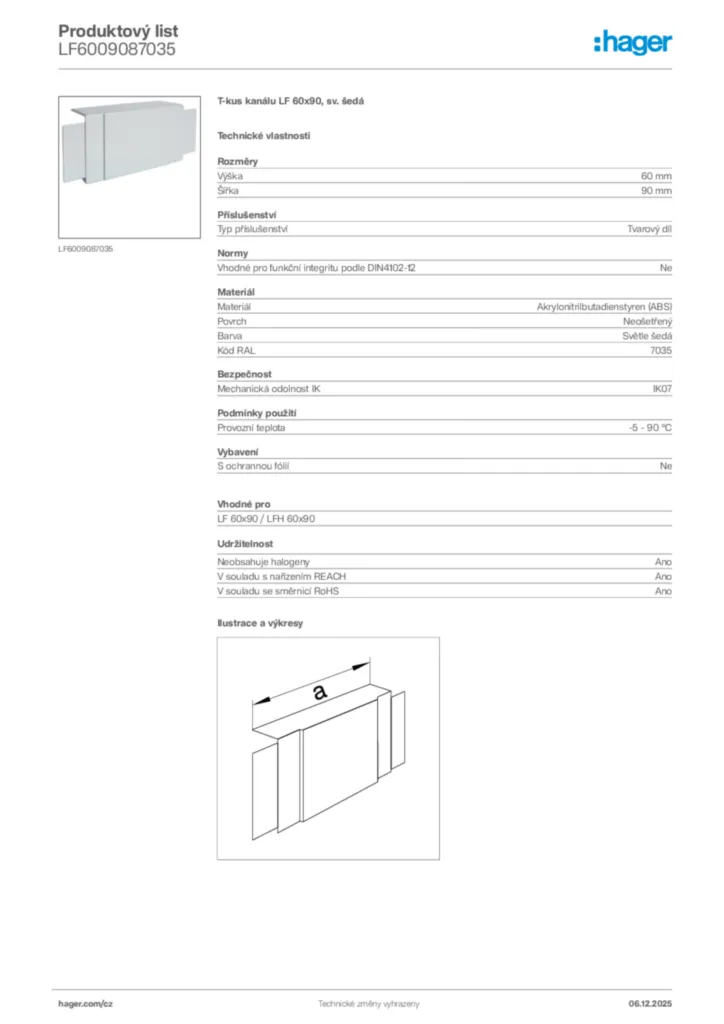 Obrázek Hager Produktový list LF6009087035 | Hager