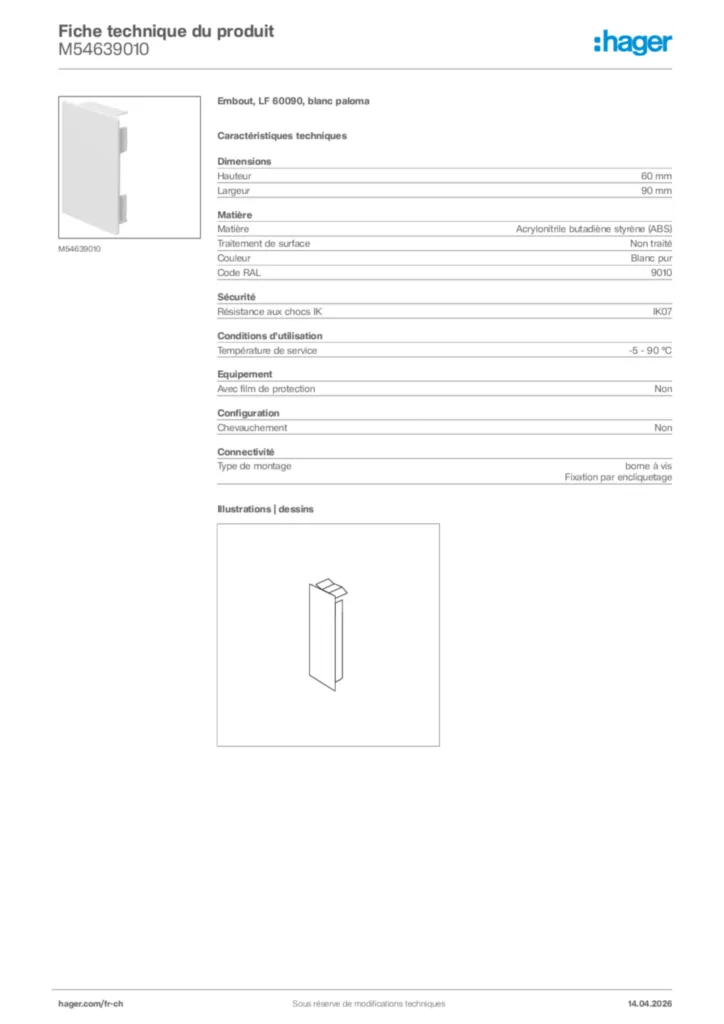 Image Hager Fiche technique du produit M54639010 | Hager Suisse