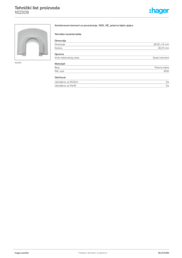 Slika Hager Product data sheet 182309  | Hager