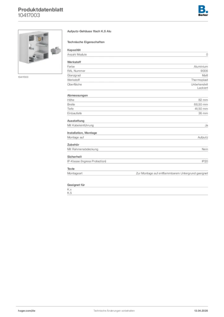 Bild Berker Produktdatenblatt 10417003 | Hager Deutschland