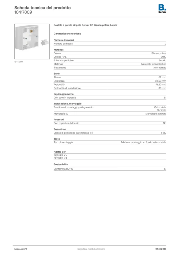 Immagine Berker Scheda tecnica del prodotto 10417009 | Hager Italia