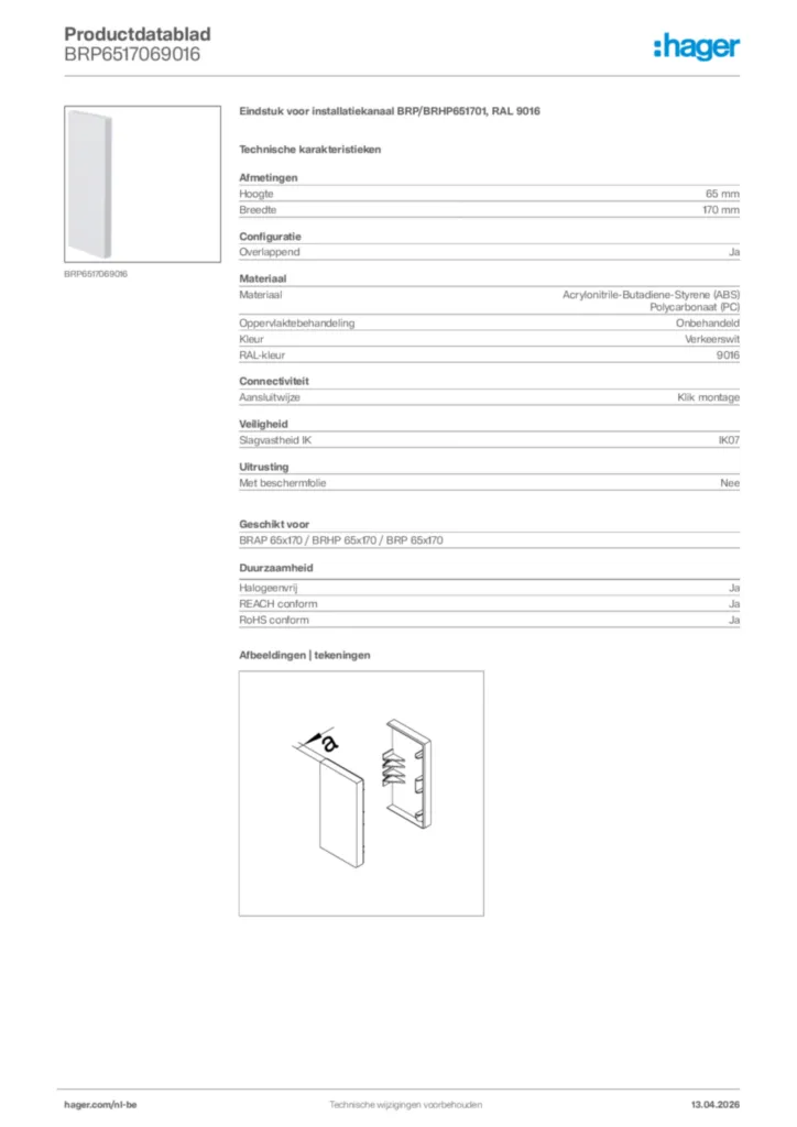 Afbeelding Hager Productdatablad BRP6517069016 | Hager Belgium