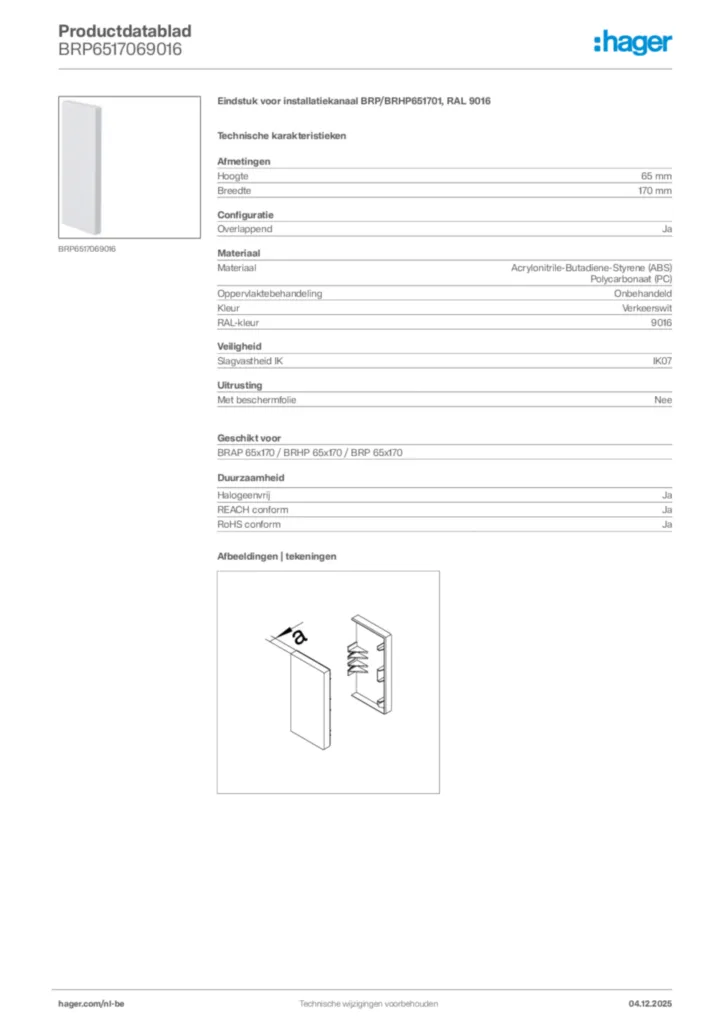 Afbeelding Hager Productdatablad BRP6517069016 | Hager Belgium