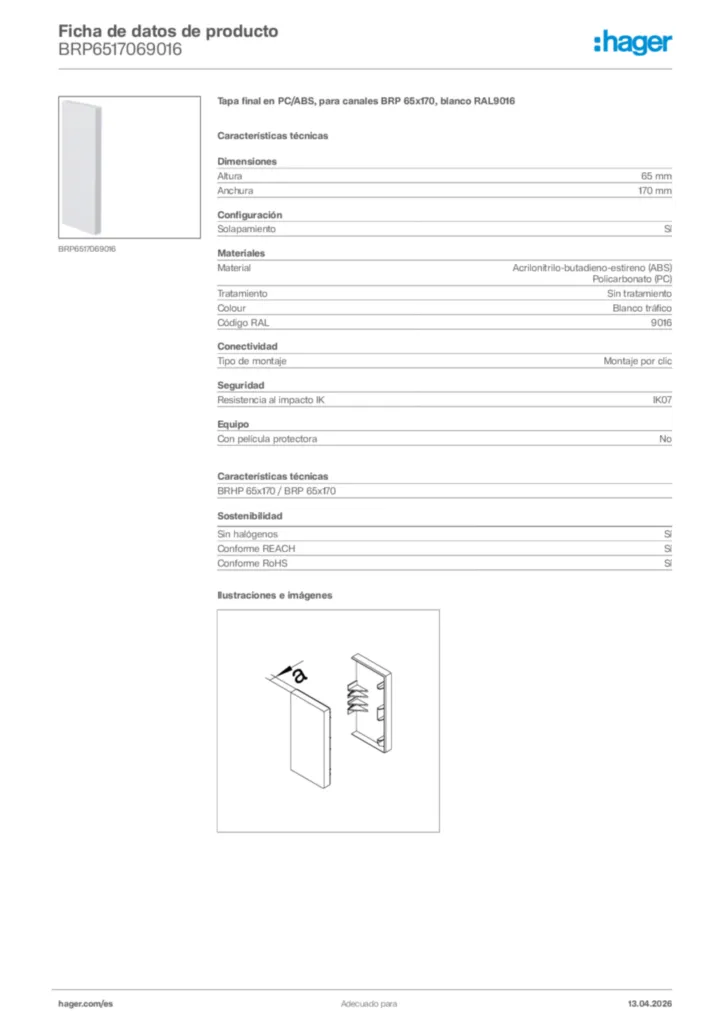 Imagen Hager Ficha de datos de producto BRP6517069016 | Hager España