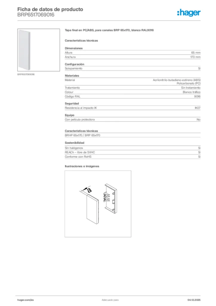 Imagen Hager Ficha de datos de producto BRP6517069016 | Hager España