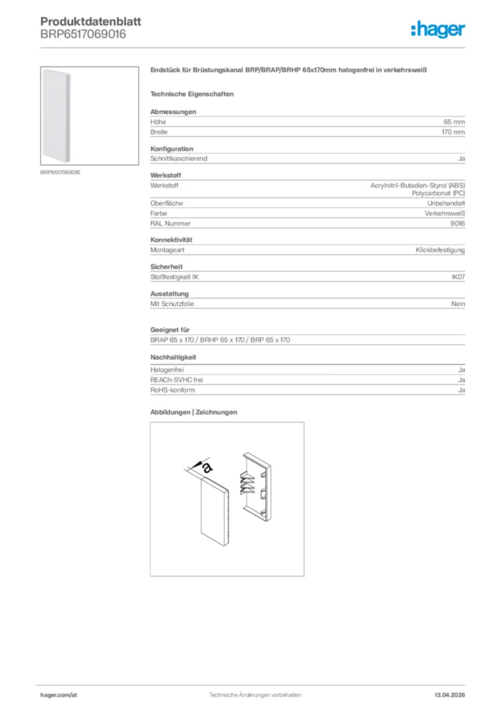 Bild Hager Produktdatenblatt BRP6517069016 | Hager Deutschland