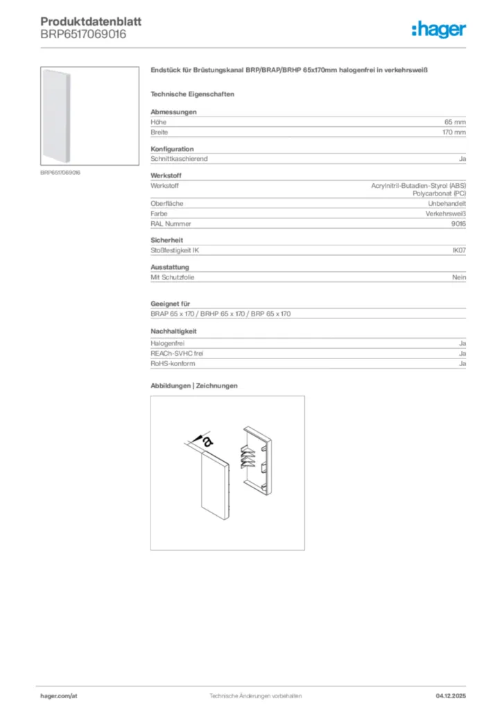 Bild Hager Produktdatenblatt BRP6517069016 | Hager Deutschland