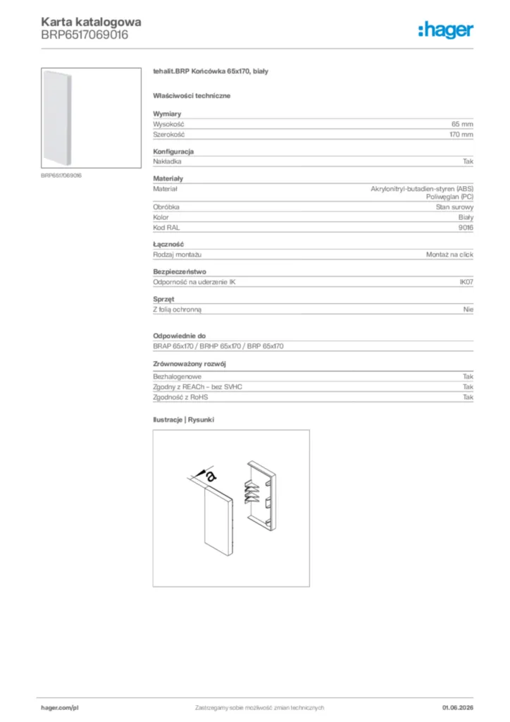 Zdjęcie Hager Karta katalogowa BRP6517069016 | Hager Polska