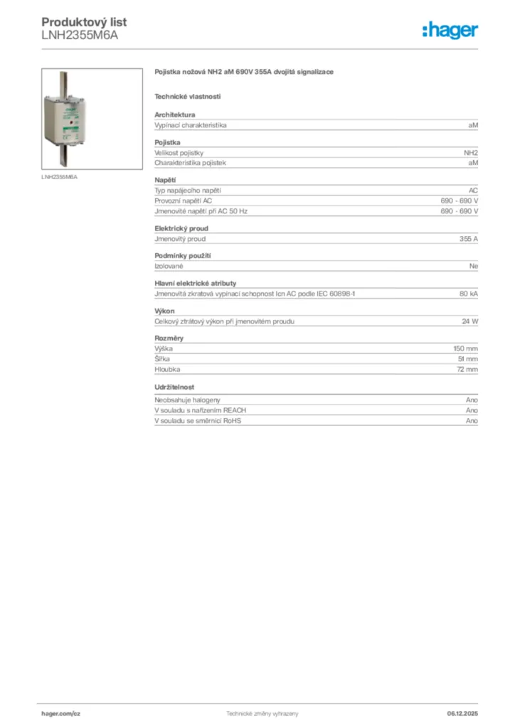 Obrázek Hager Produktový list LNH2355M6A | Hager