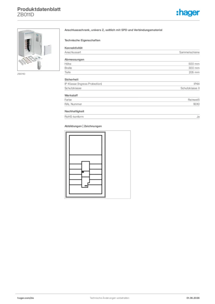 Bild Hager Produktdatenblatt ZB011D | Hager Deutschland